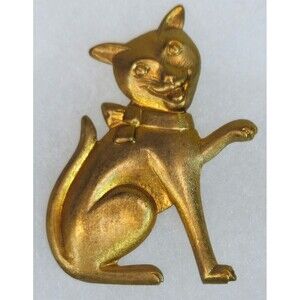 NWOT Raw Brass Happy Goofy Cat for Jewelry Making Brooch Faceplate 2"